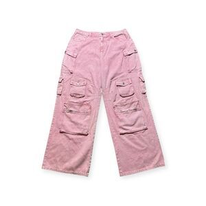 Y2K Fashion Nova Cargo Jeans Women’s 13/Large Lily High Rise Cargo Denim in Pink